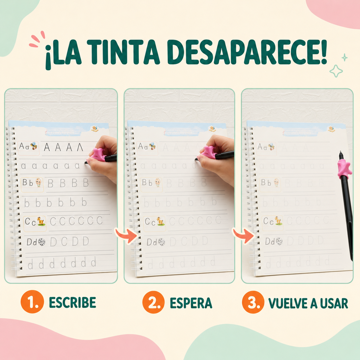 Set de 4 Libros Mágicos de Caligrafía Reutilizables — Alfabeto, Números, Matemáticas y Dibujo