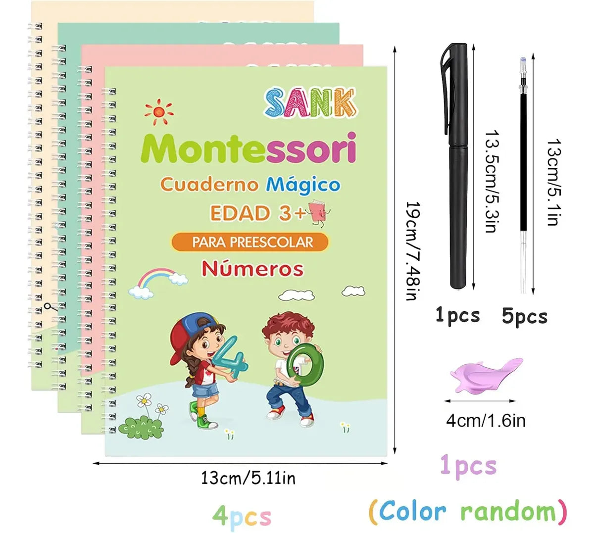 Set de 4 Libros Mágicos de Caligrafía Reutilizables — Alfabeto, Números, Matemáticas y Dibujo