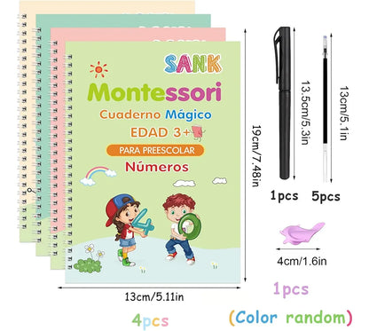 Set de 4 Libros Mágicos de Caligrafía Reutilizables — Alfabeto, Números, Matemáticas y Dibujo