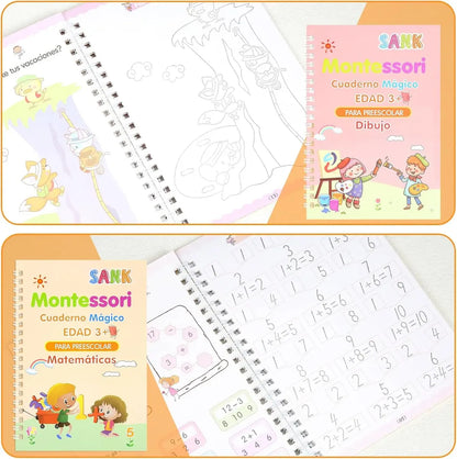 Set de 4 Libros Mágicos de Caligrafía Reutilizables — Alfabeto, Números, Matemáticas y Dibujo